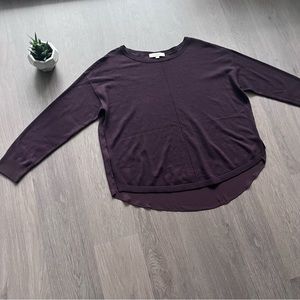 LOFT Cranberry/Burgundy Mixed Material Thin Knit Sweater